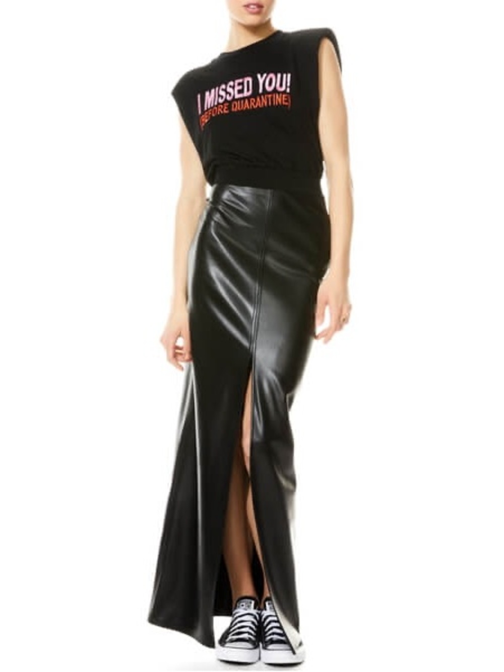 Alice + Olivia Embroidered Text Shoulder pad Top